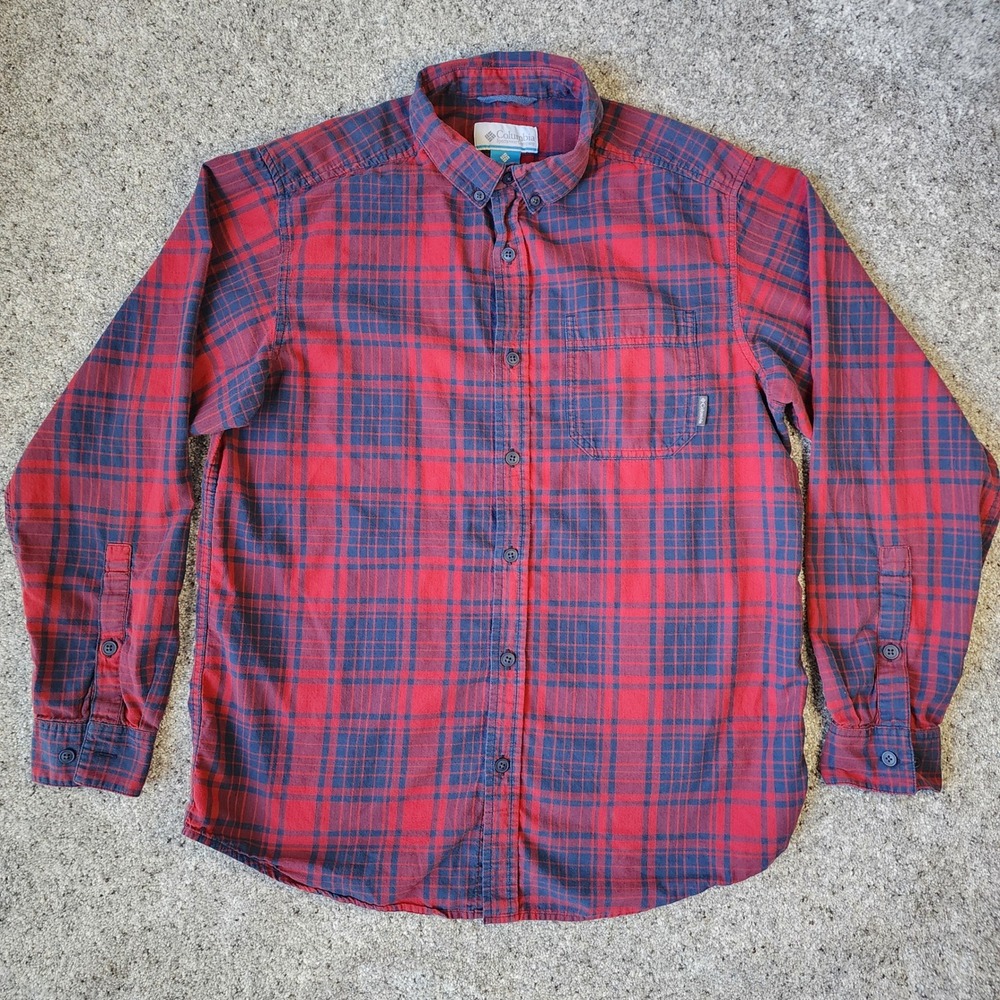 Columbia Button Down Shirt Mens Medium Plaid Long Sleeve Pocket Excellent